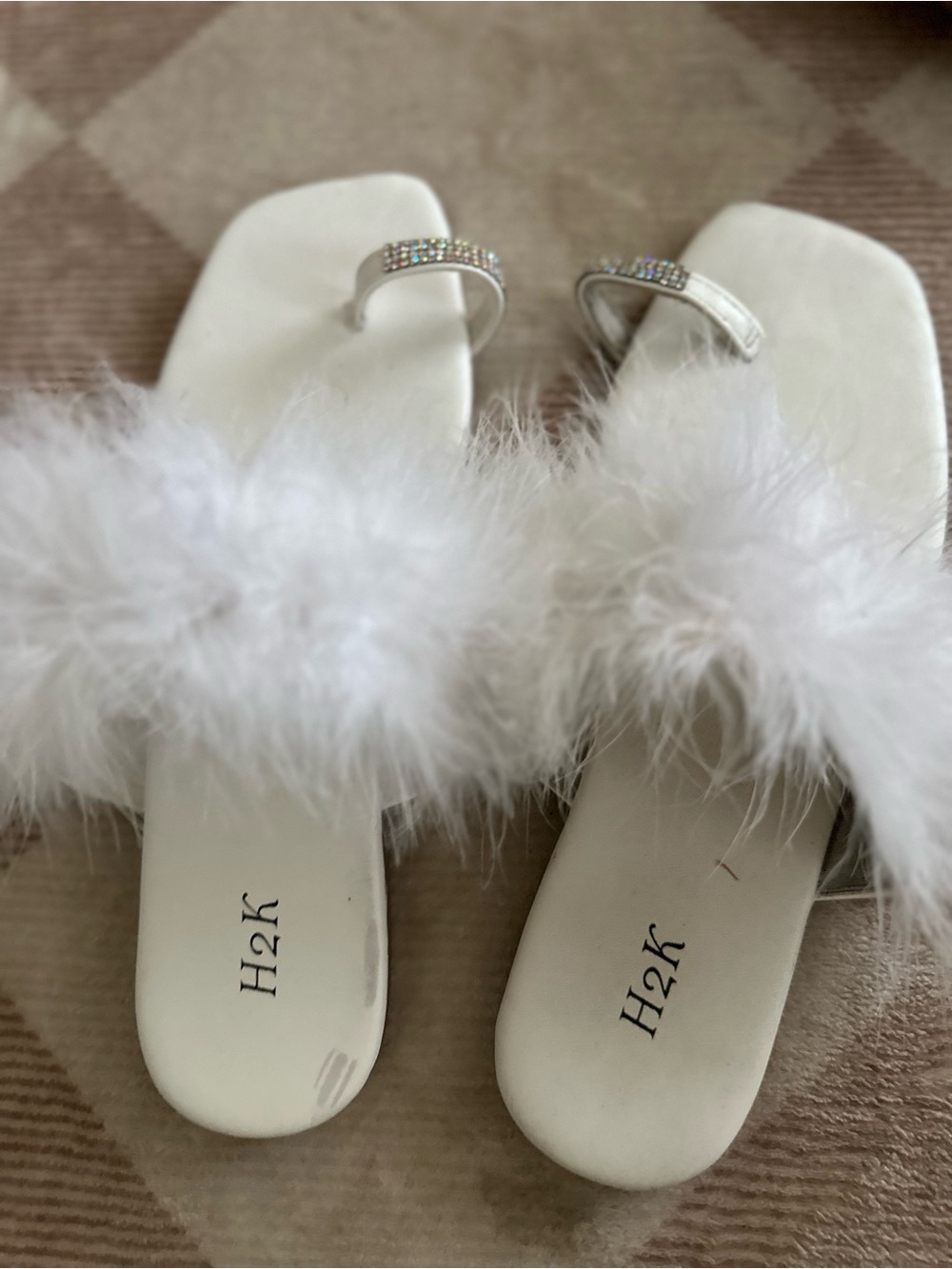 Otherwild White Feather Slide Mules with Rhinestone Toe Ring